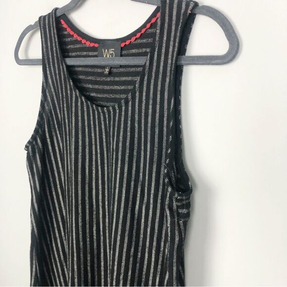W5 | Vertical Stripe Tank Top Black Sleeveless Swing Women’s Size Large - Picture 2 of 8